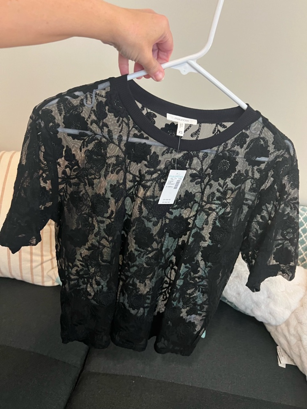 NWT Maurice’s Lace top black size XS